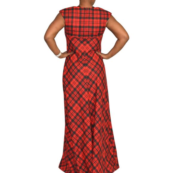 Vintage Saba Tartan Dress Red Matching Shawl Wool Plaid 70s Maxi Set Size Medium - Picture 3 of 15